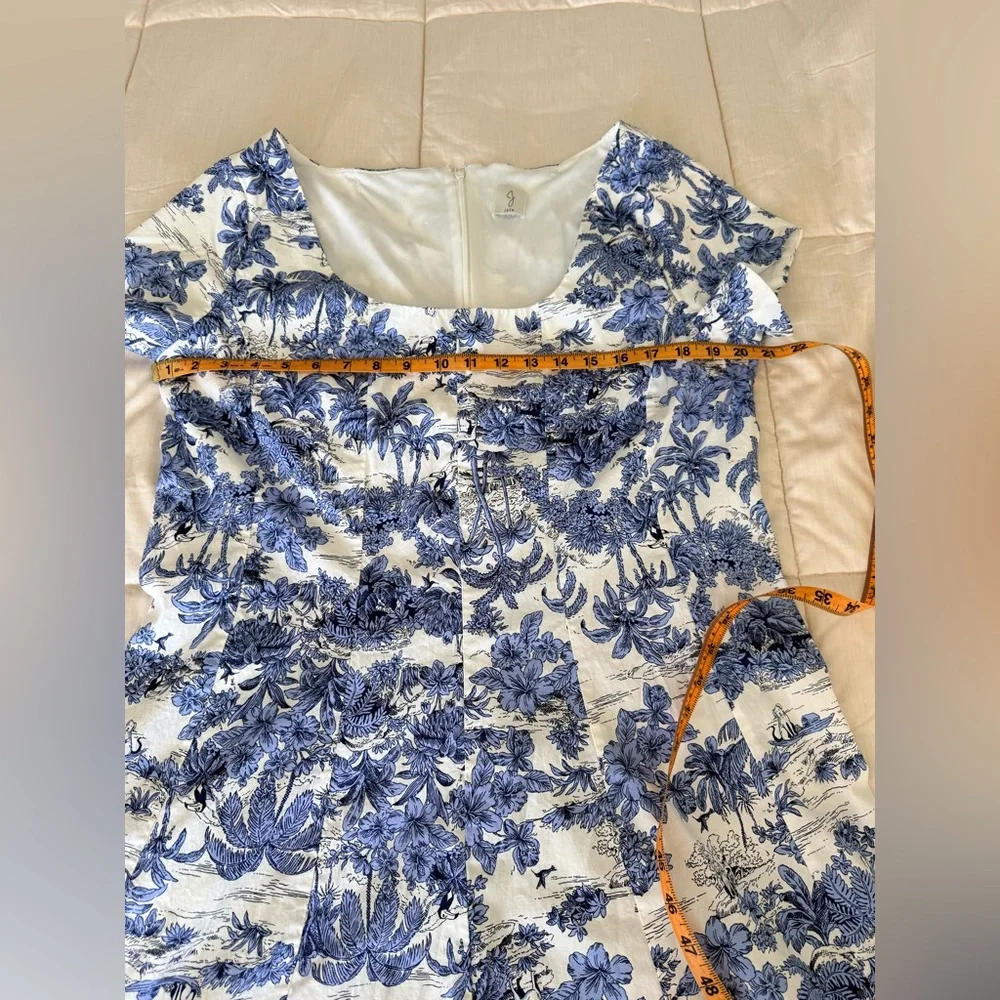 Joie Blue and White Toile print preppy midi dress Cottagecore zip back XL EUC - Picture 17 of 17